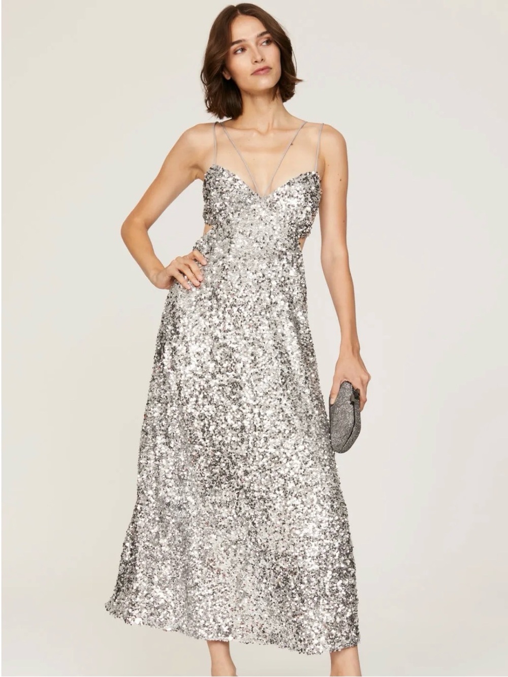 Sachin & Babi Silver Sequin Party Dress